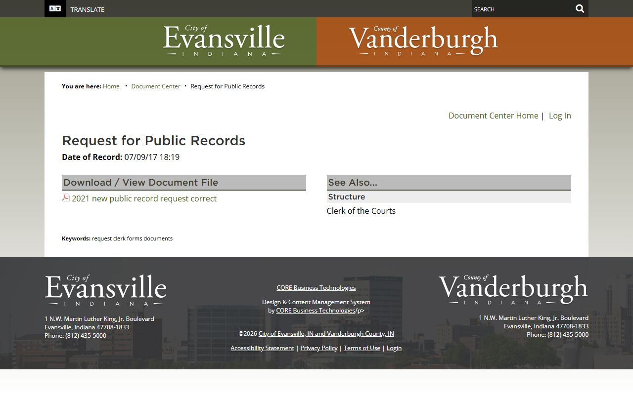 Vanderburgh County Clerk of the Courts public records request form source