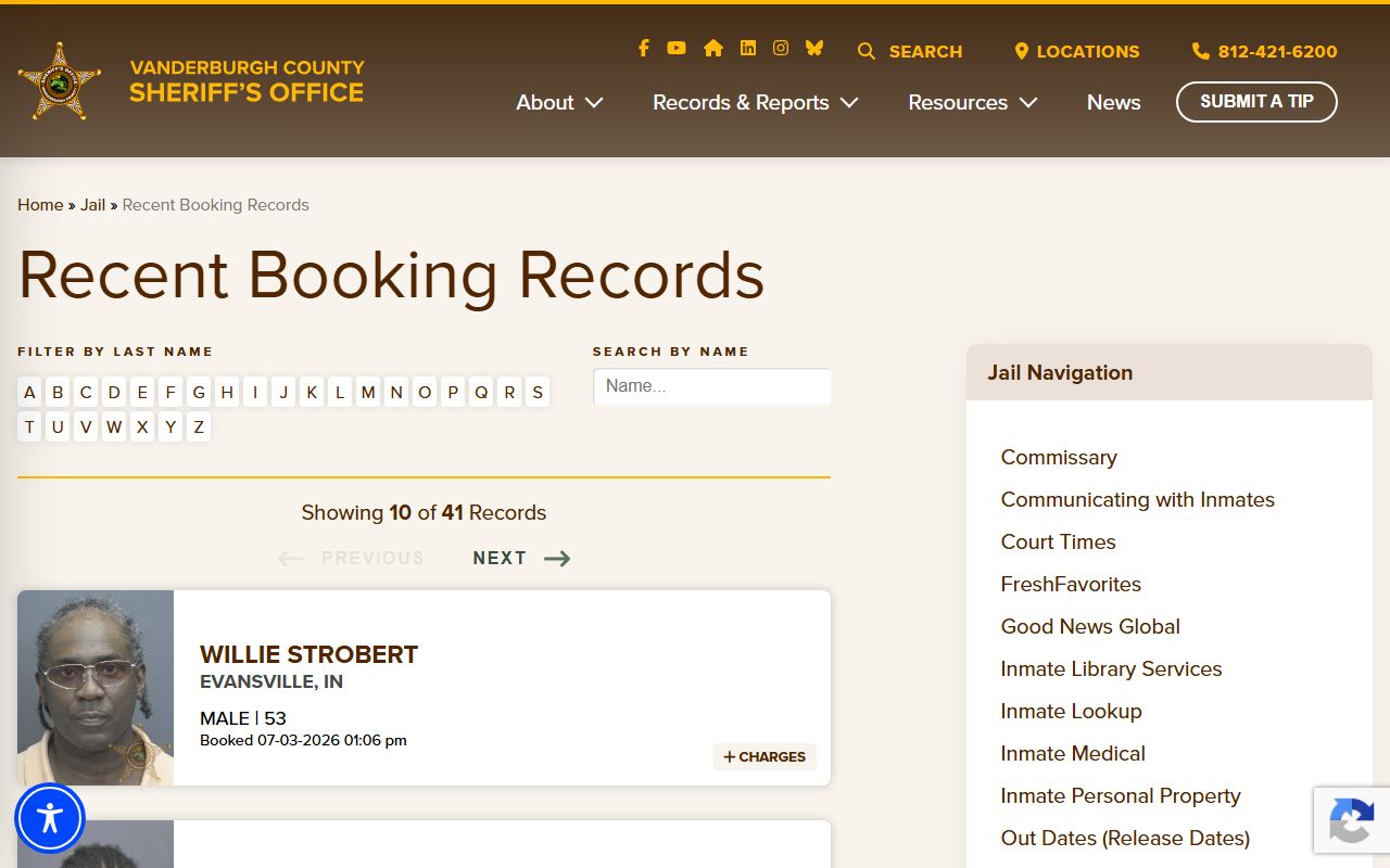 Vanderburgh County arrest records recent bookings