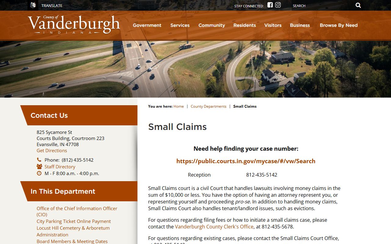 Vanderburgh County court dockets small claims court source