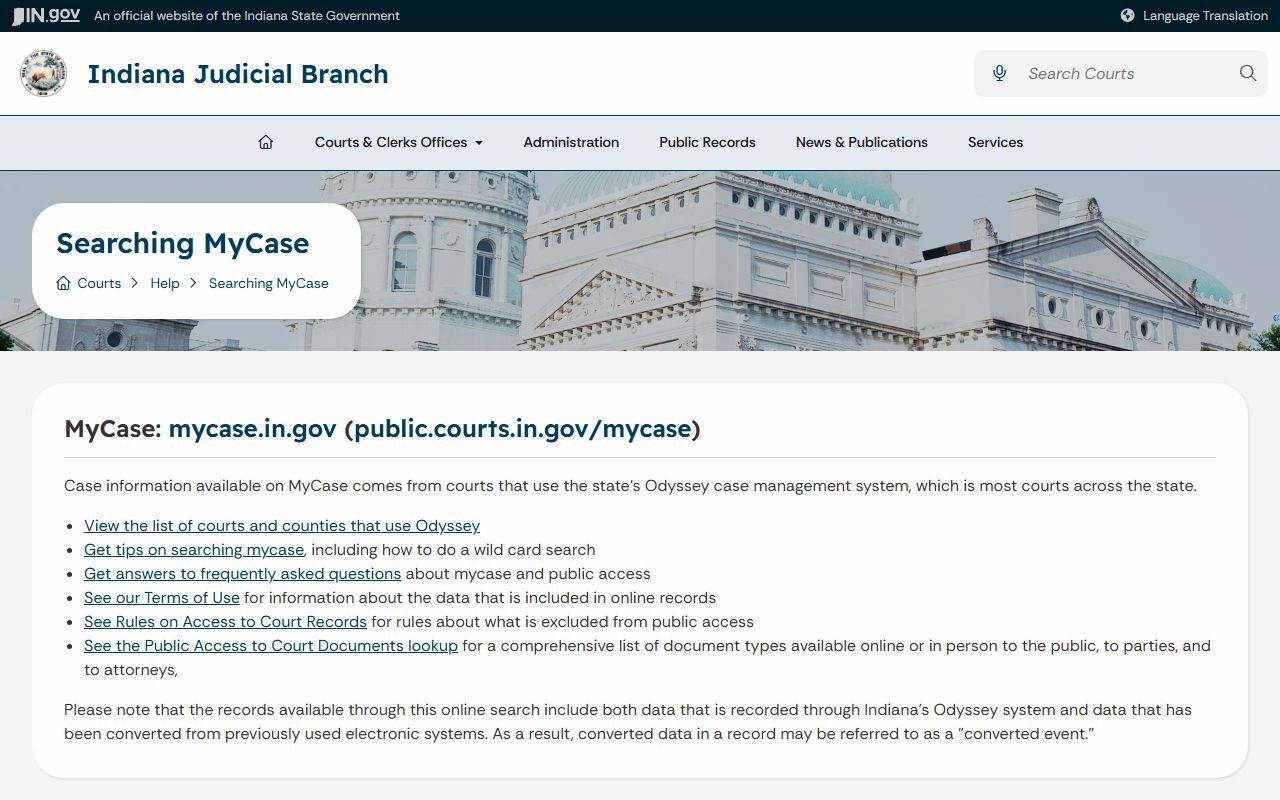 Vanderburgh County court records MyCase help page