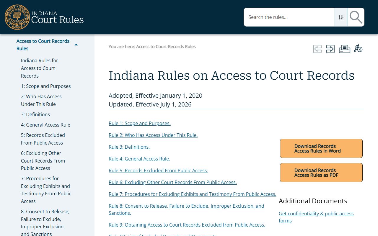 Vanderburgh County criminal court records access rule index