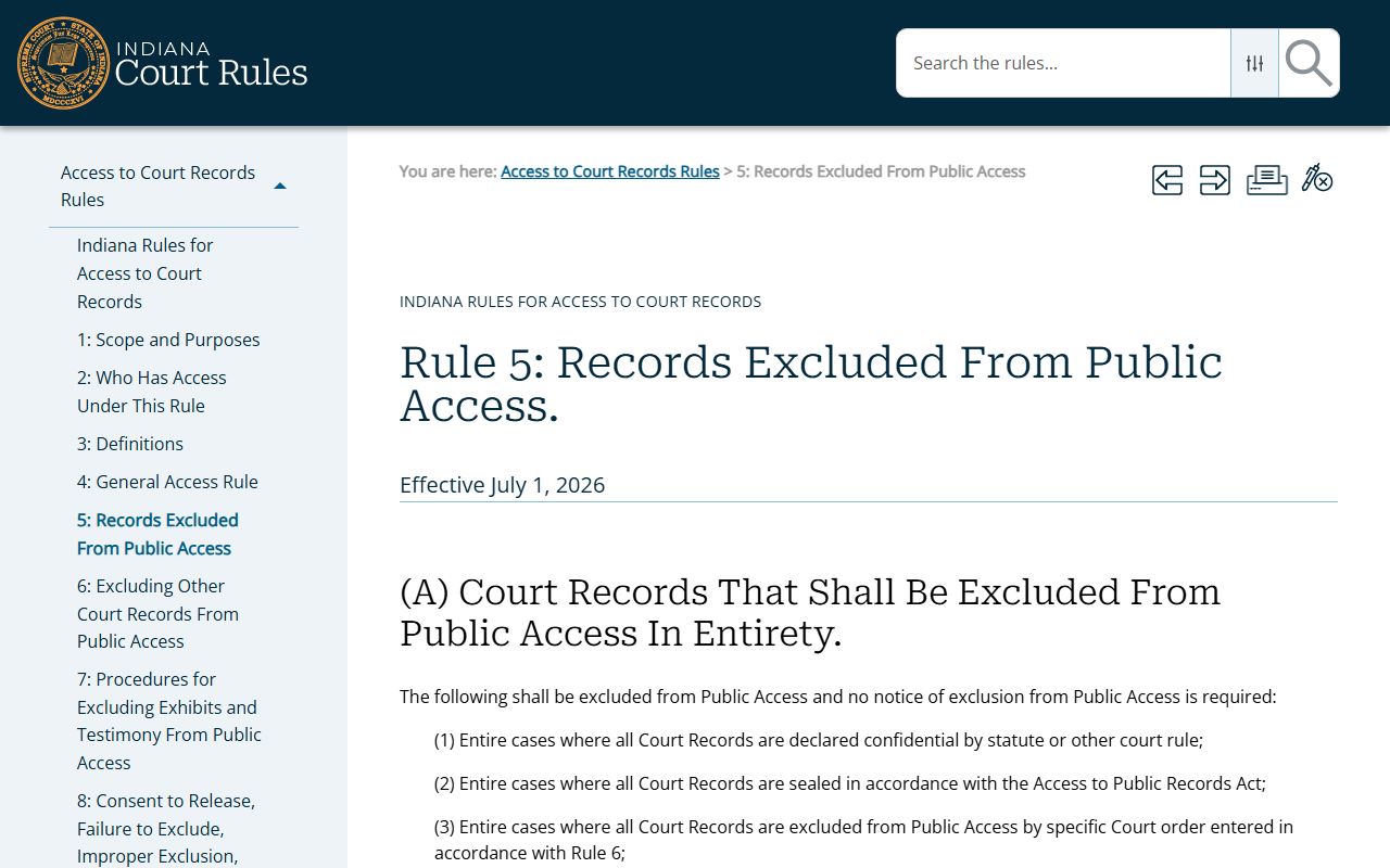 Vanderburgh County criminal court records Rule 5 excluded records