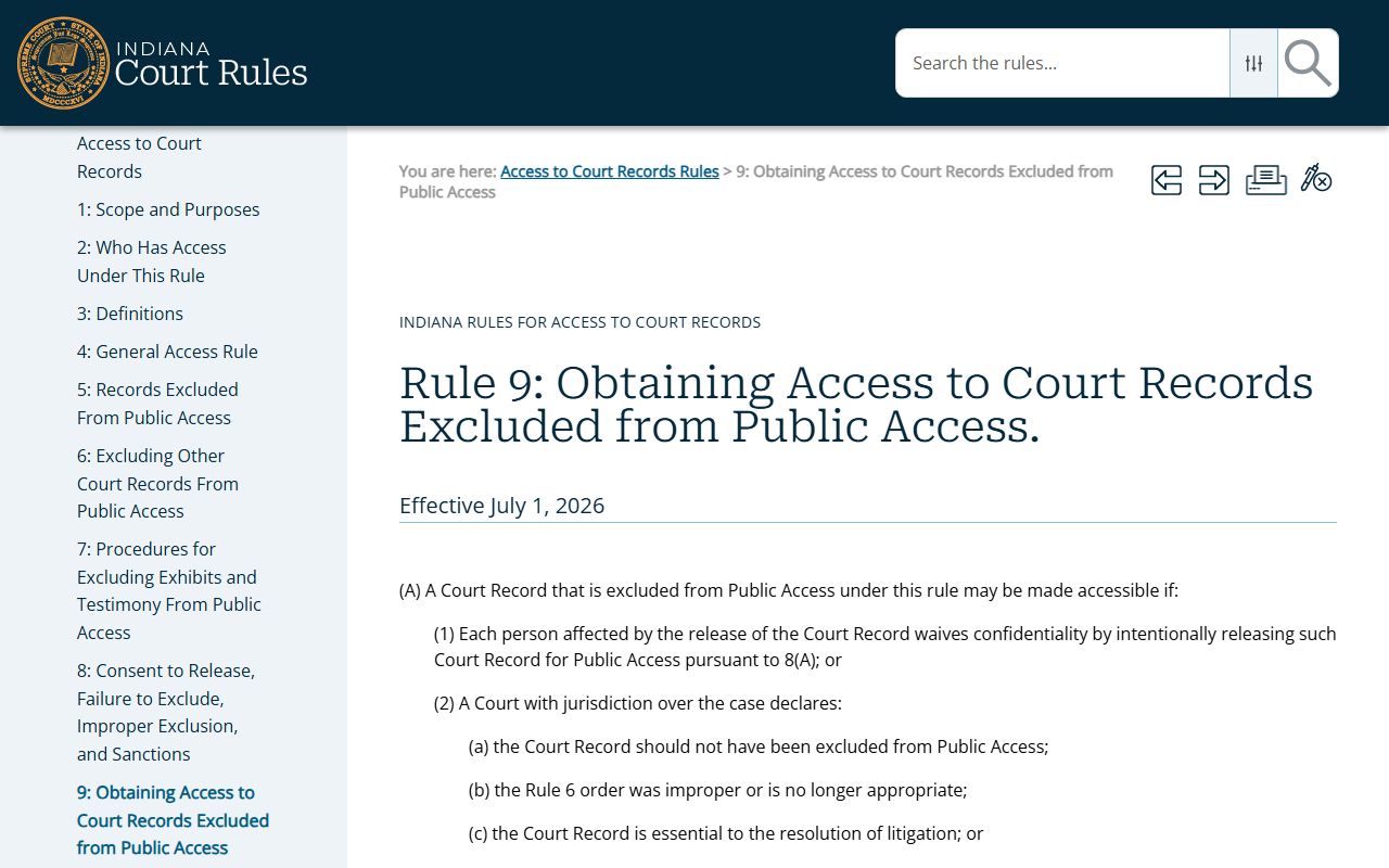 Vanderburgh County criminal court records Rule 9 access requests