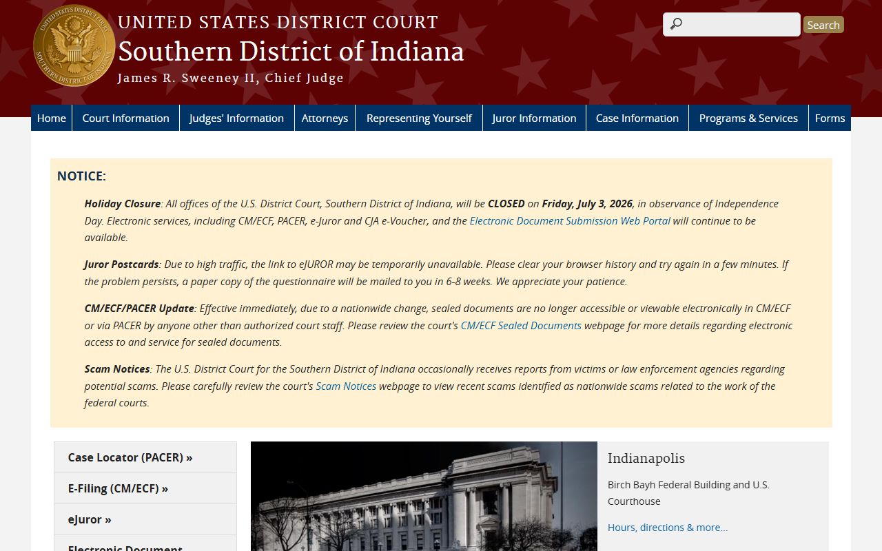 Vanderburgh County federal district court separate case system