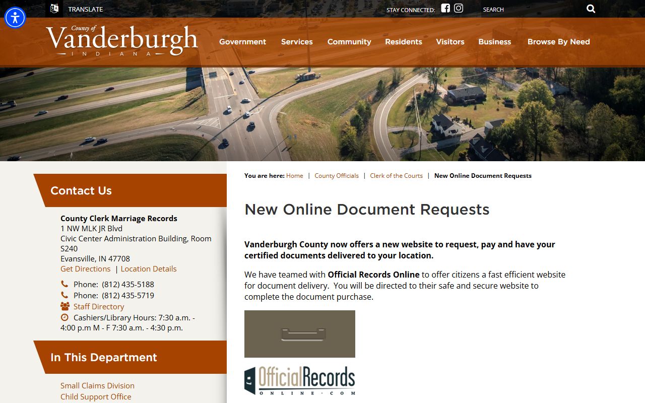 Vanderburgh County marriage and divorce records Official Records Online source