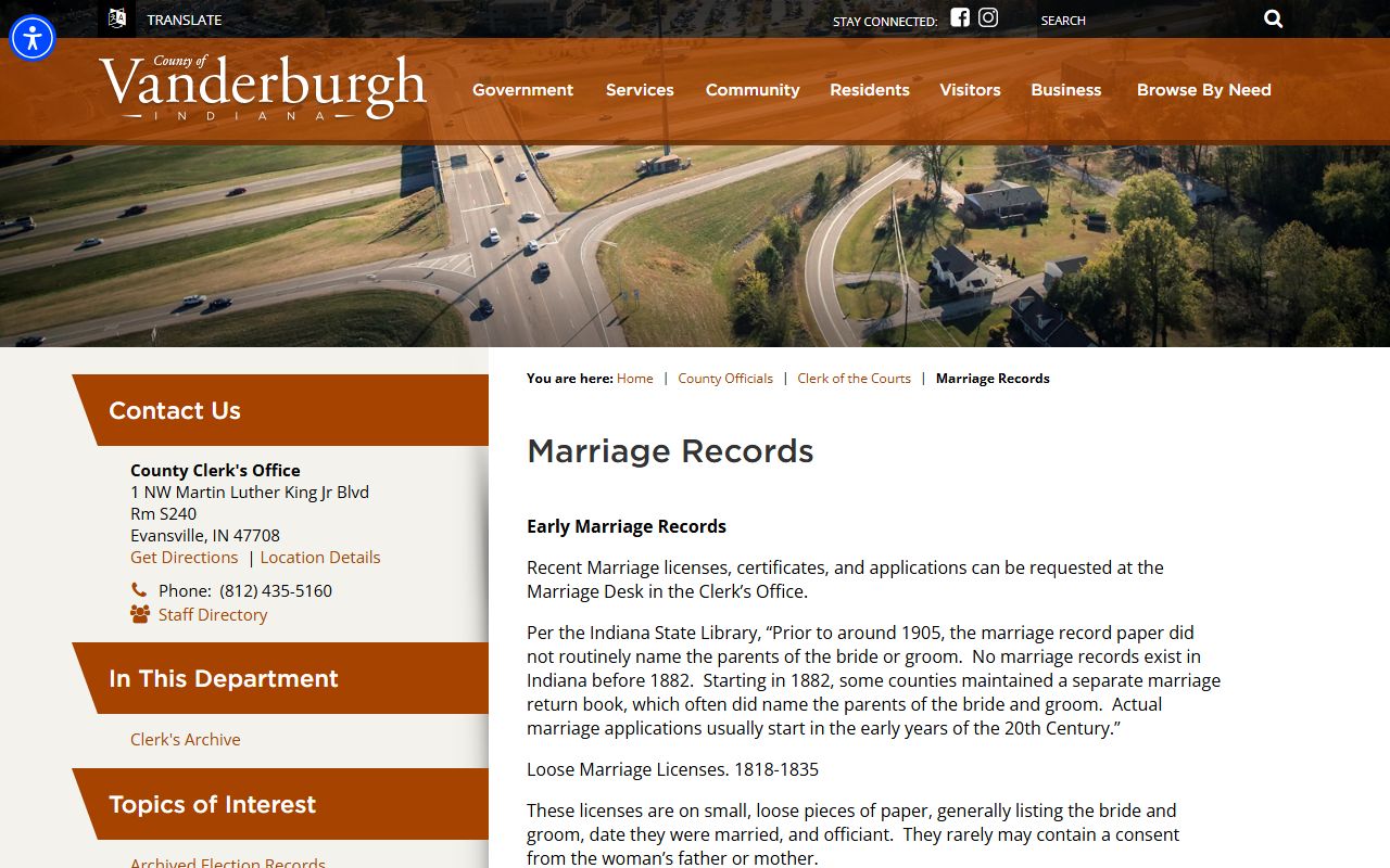 Vanderburgh County marriage and divorce records marriage records source
