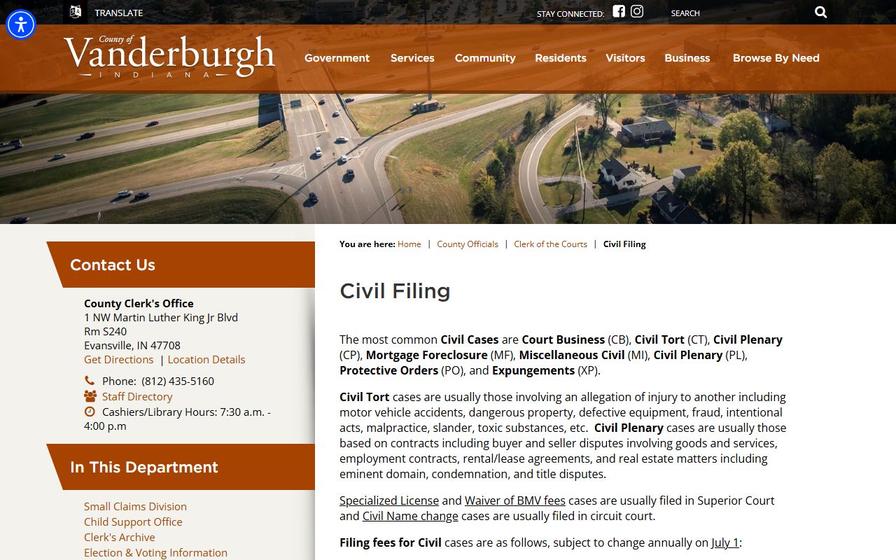 Vanderburgh County probate records civil filing fee source