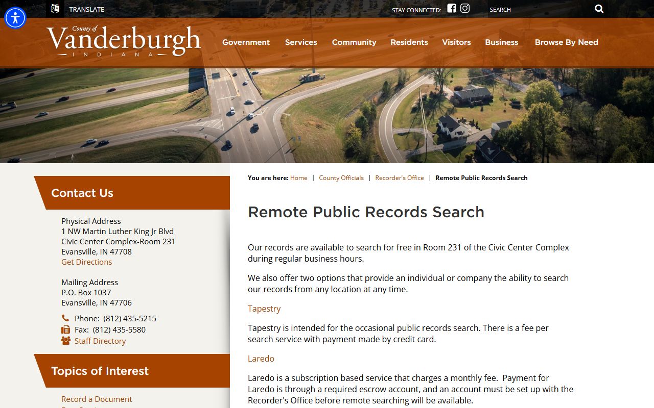 Vanderburgh County probate records Recorder Tapestry and Laredo source