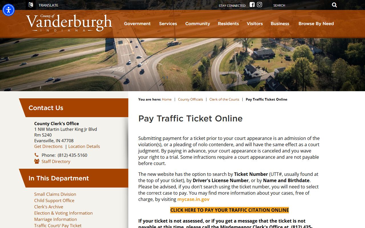 Vanderburgh County traffic court records online payment source