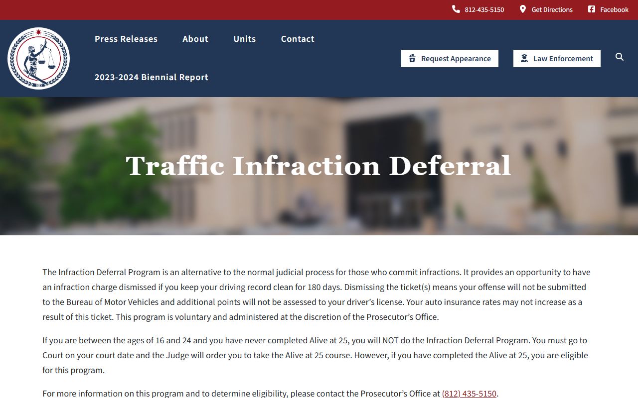 Vanderburgh County traffic court records prosecutor deferral program source