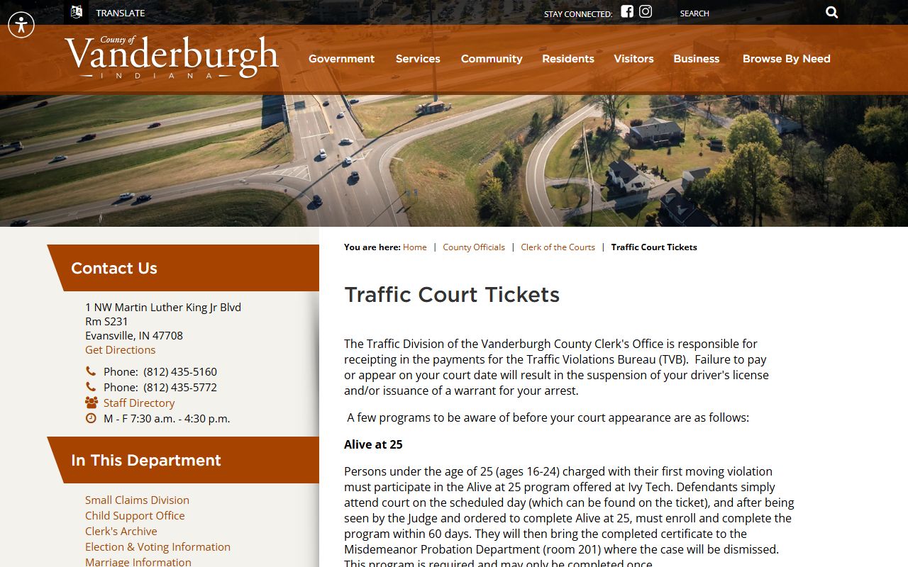 Vanderburgh County traffic court records ticket payment office source