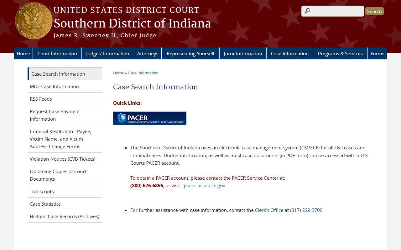 Vanderburgh County warrant records Southern District case search source